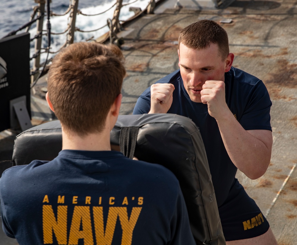 Sailors Aboard USS Ralph Johnson (DDG 114) Conduct Non-Lethal Weapons Training