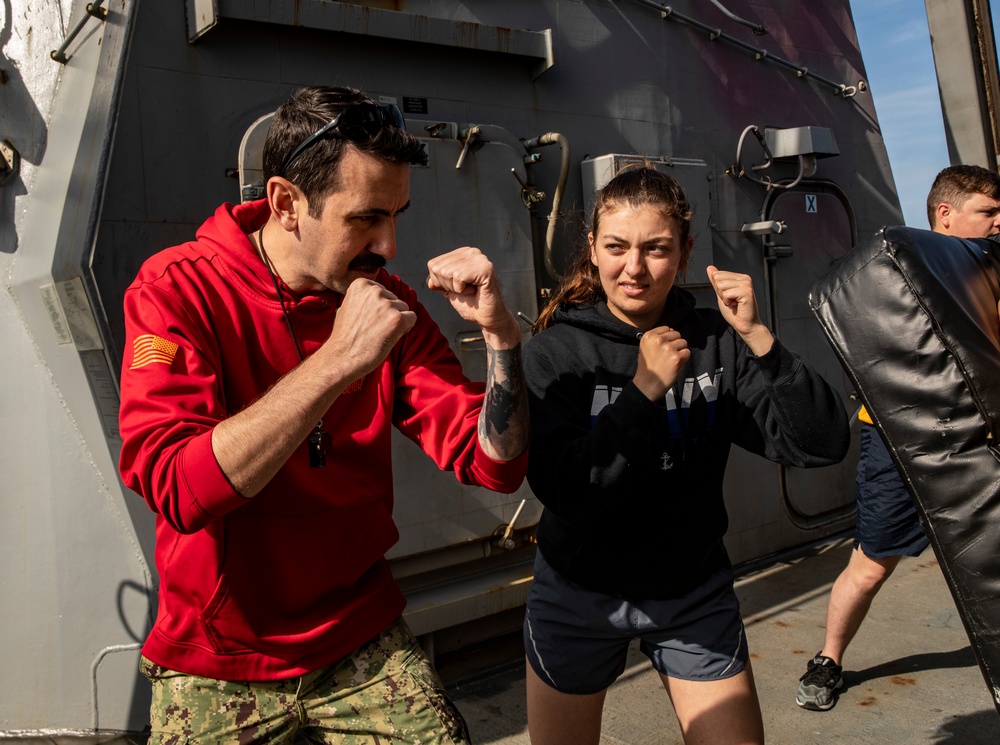Sailors Aboard USS Ralph Johnson (DDG 114) Conduct Non-Lethal Weapons Training