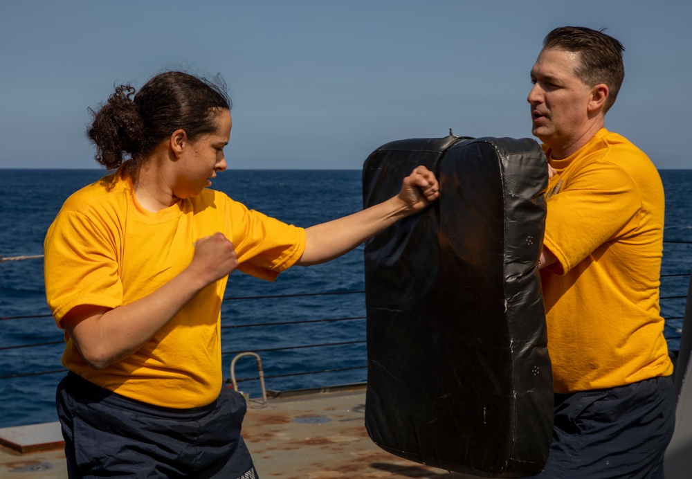 Sailors Aboard USS Ralph Johnson (DDG 114) Conduct Non-Lethal Weapons Training