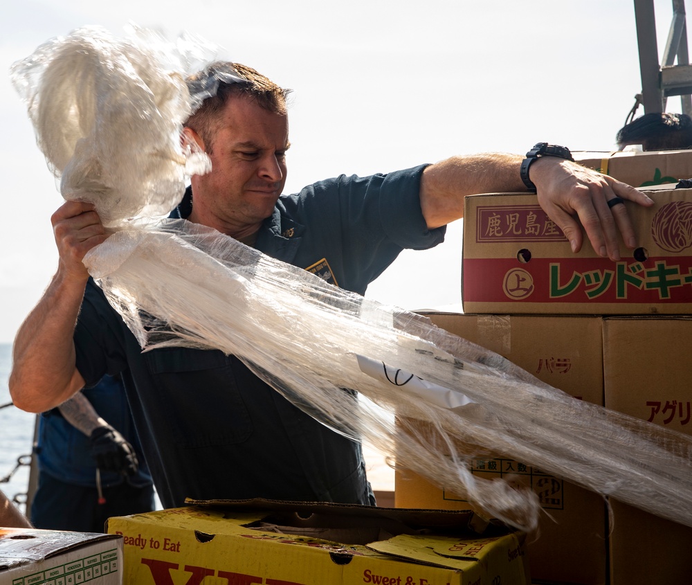 Sailors Aboard USS Ralph Johnson (DDG 114) Conduct Replenishment-at-Sea with USNS Matthew Perry (T-AKE-9)