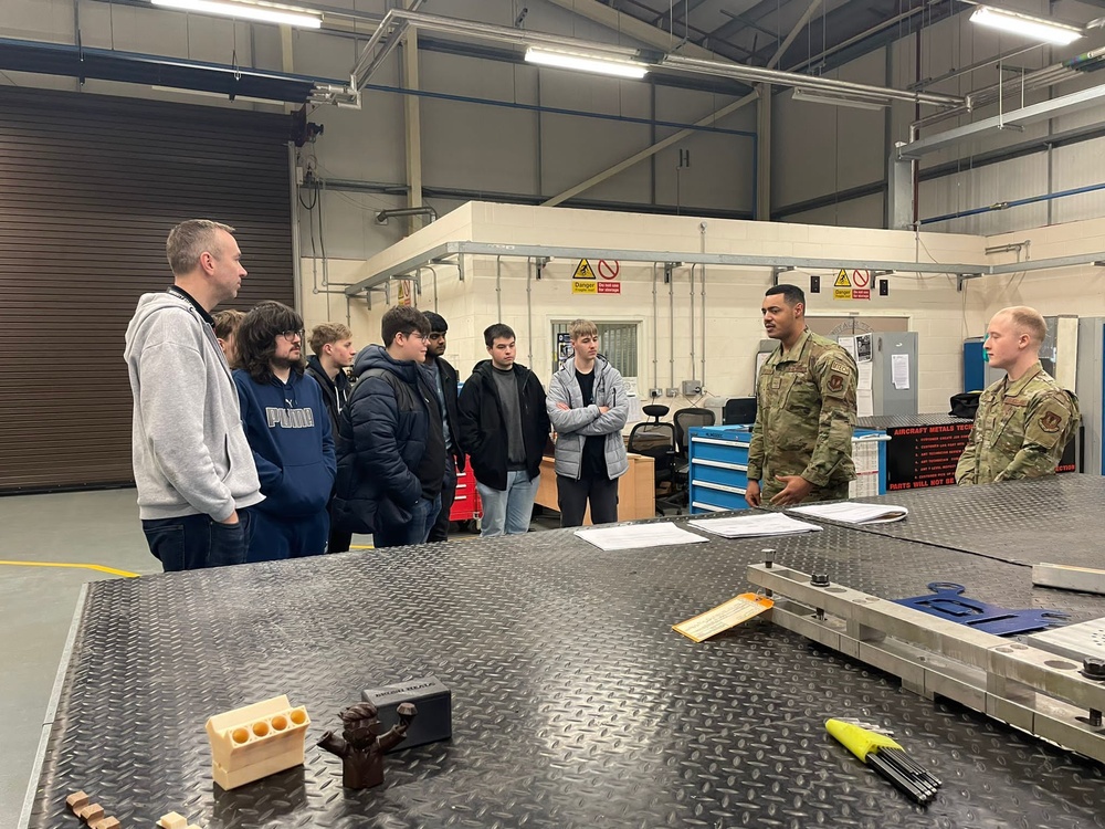 West Suffolk College students tour aircraft, fabrication flight at RAF Mildenhall