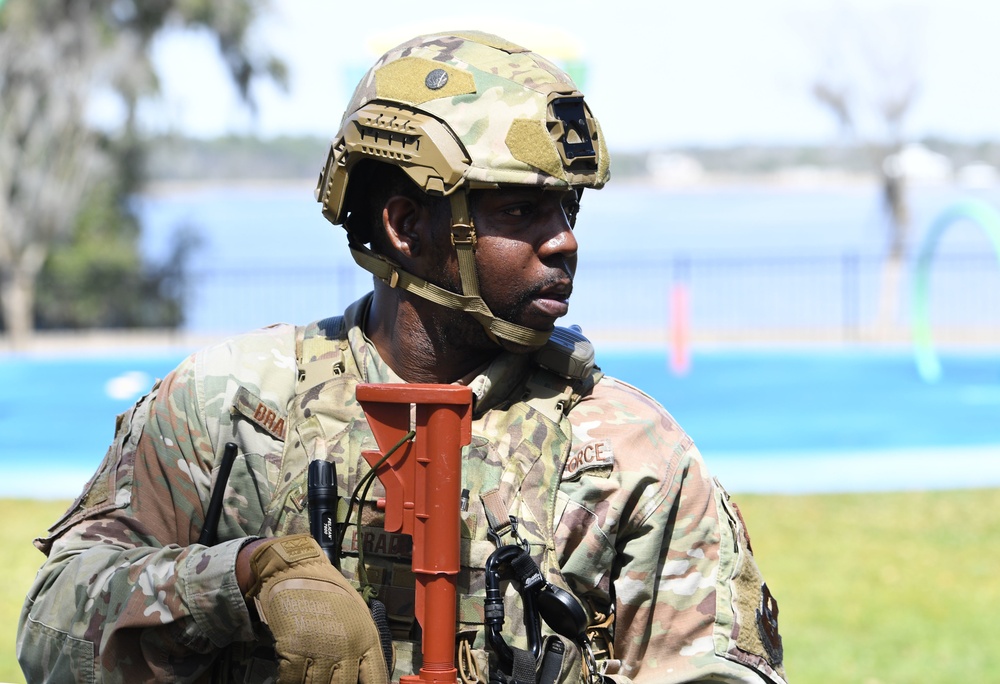 First responders react during base exercise