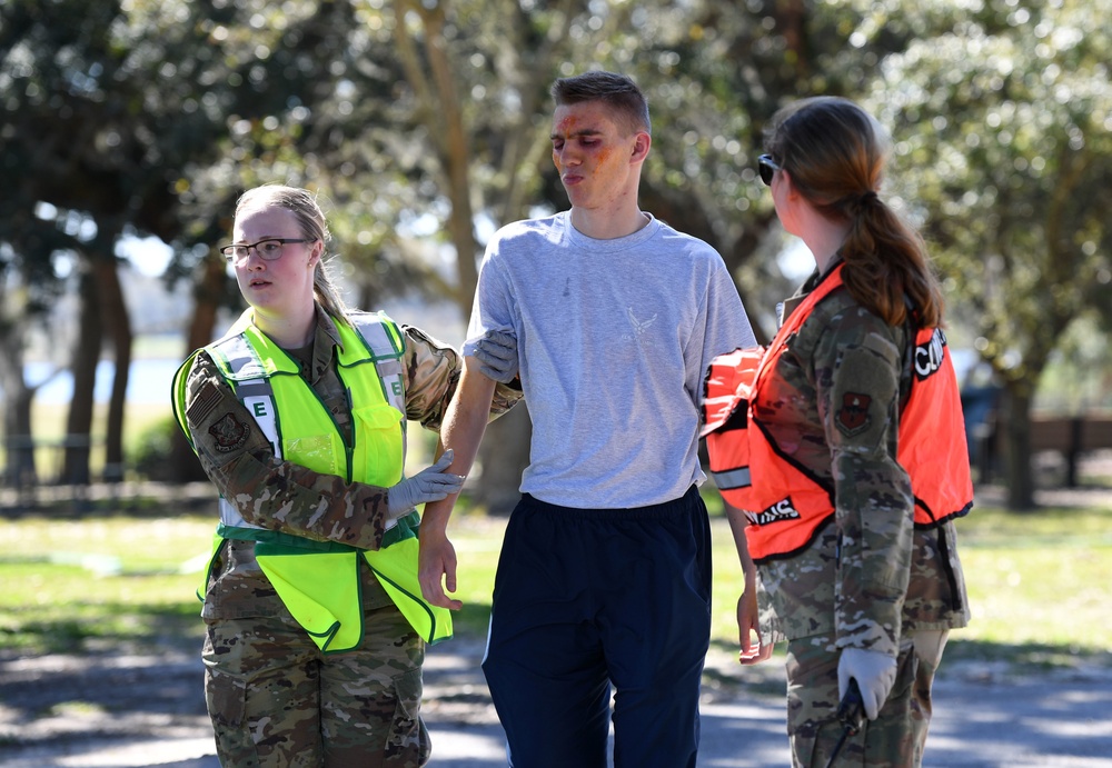 First responders react during base exercise