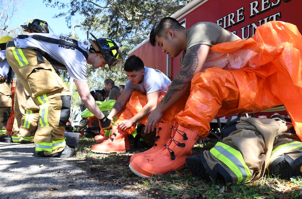 First responders react during base exercise