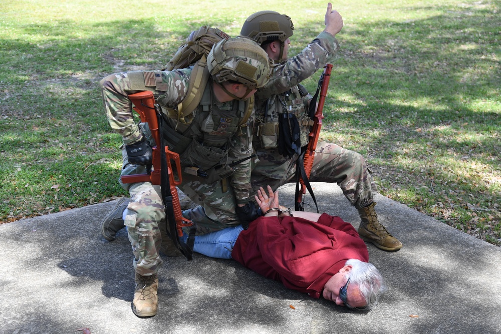 First responders react during base exercise