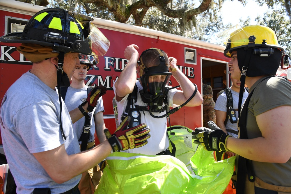 First responders react during base exercise