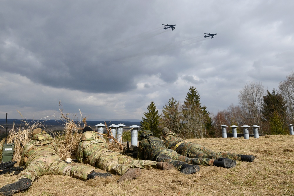 B-52H Stratofortress bombers low pass flyover