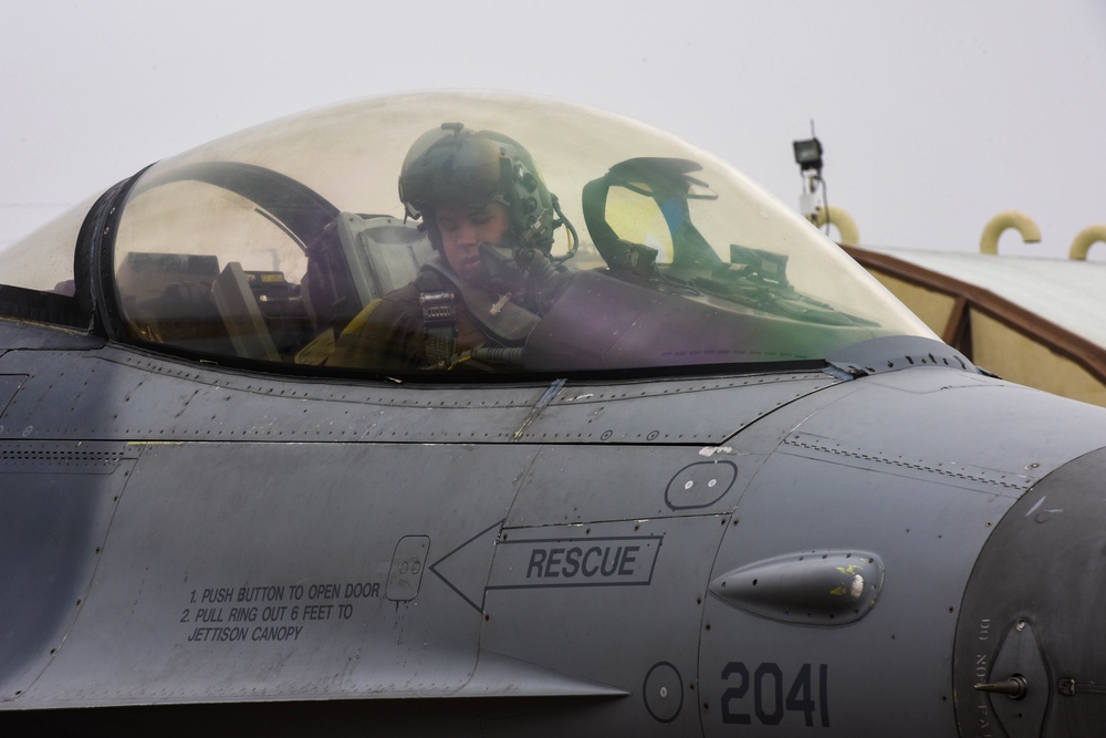 555th FS conducts routine F-16 flight training