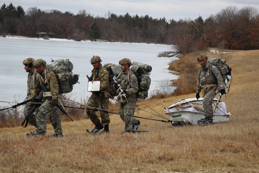 Fort McCoy Cold-Weather Operations Course students practice ahkio sled use