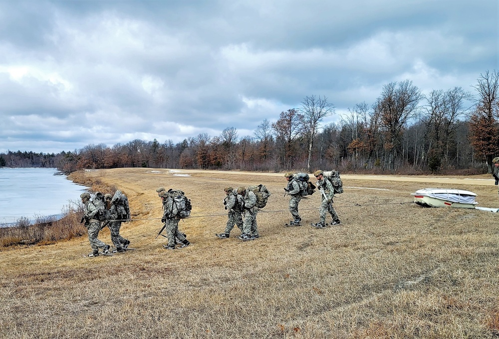 Fort McCoy Cold-Weather Operations Course students practice ahkio sled use