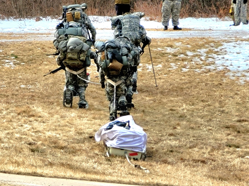 Fort McCoy Cold-Weather Operations Course students practice ahkio sled use