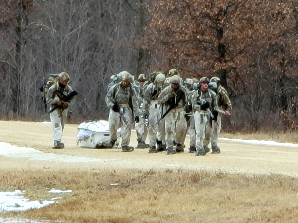 Fort McCoy Cold-Weather Operations Course students practice ahkio sled use