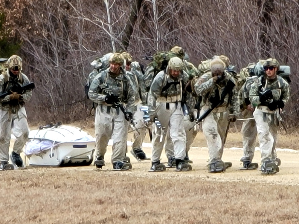 Fort McCoy Cold-Weather Operations Course students practice ahkio sled use