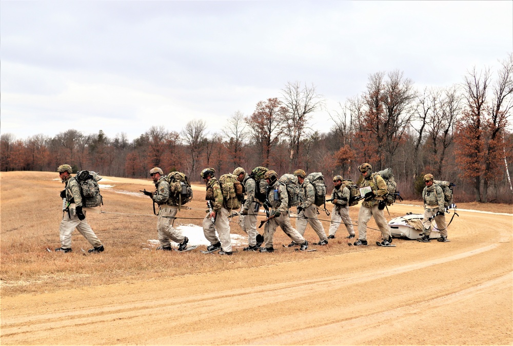 Fort McCoy Cold-Weather Operations Course students practice ahkio sled use