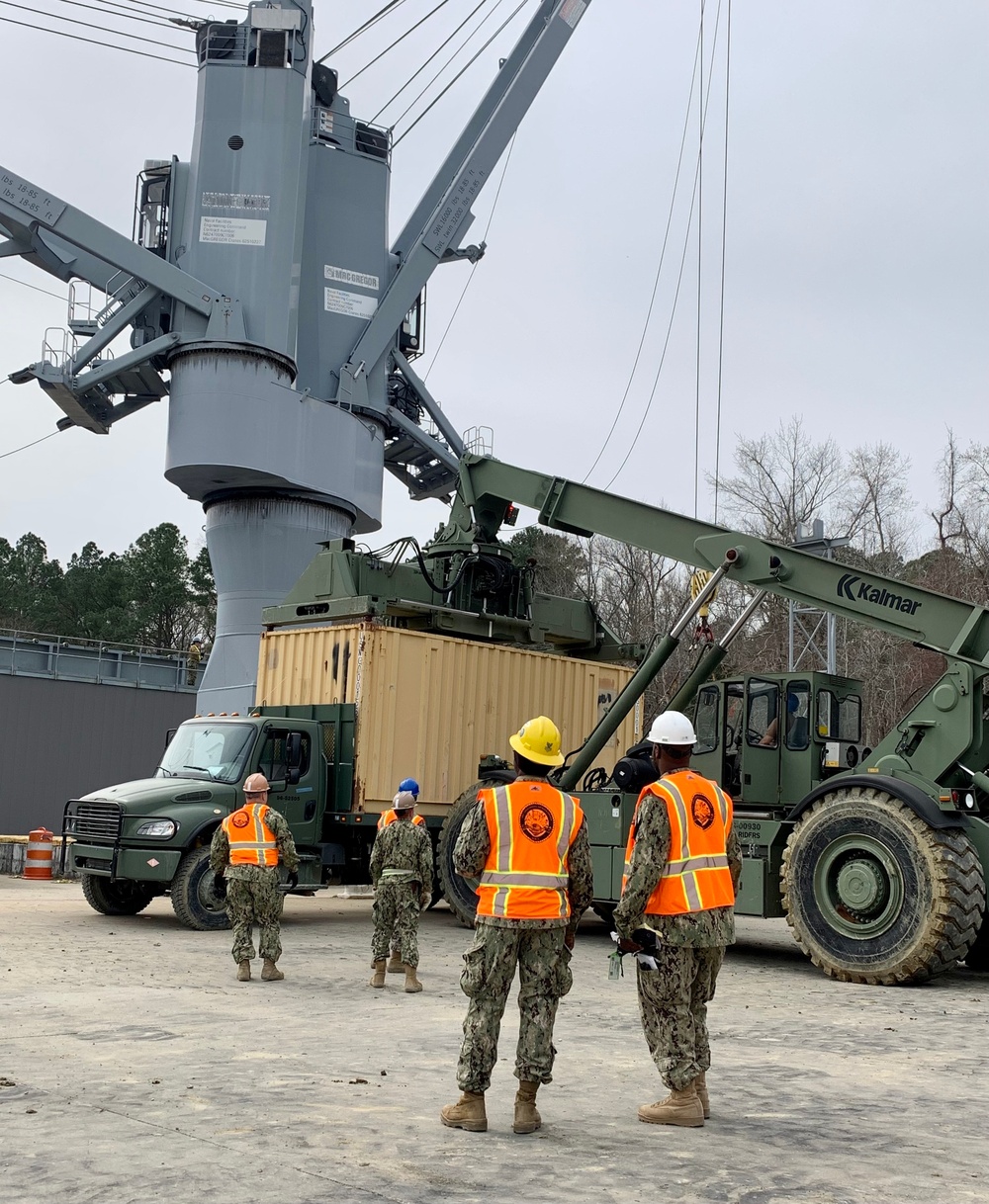 Reserve Sailors from Navy Cargo Handling Battalion (NCHB) 13, participate in a Unit Level Training Readiness Assessment on Cheatham Annex.