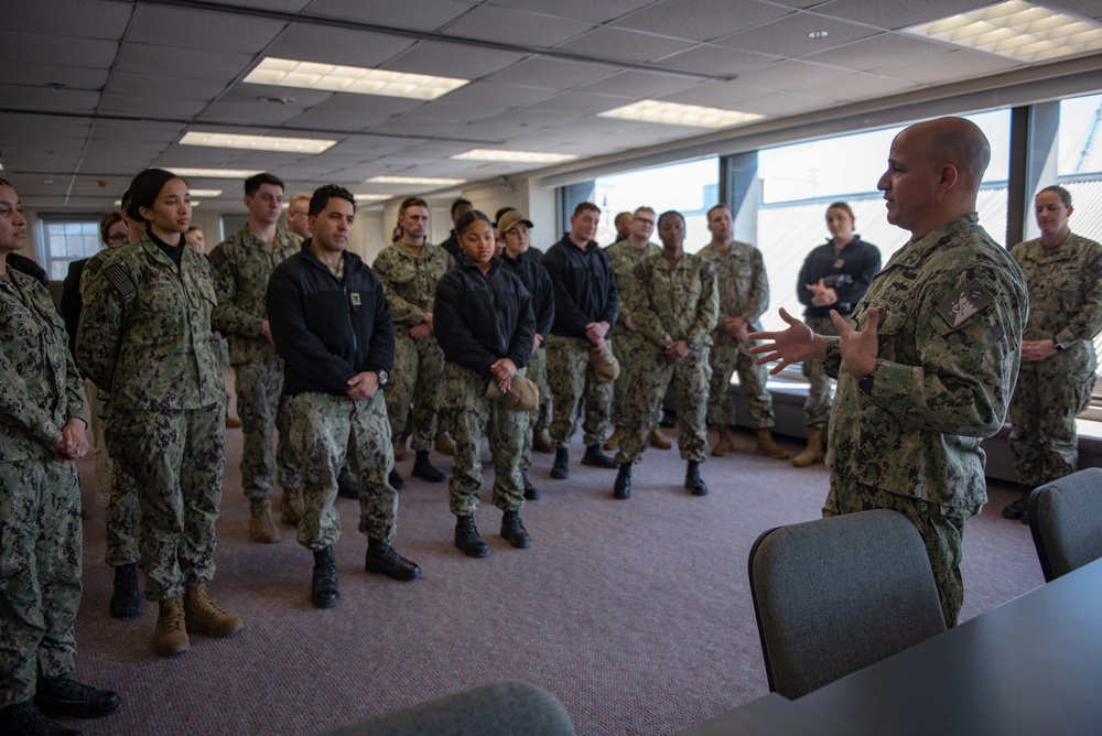 MCPON Russell Smith meets with USS Constitution Leadership and Sailors