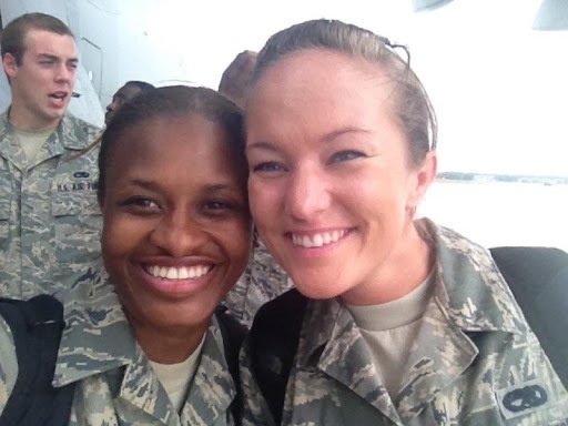 Tech. Sgt. McNamara (right), 113th Wing, District of Columbia Air National Guard, poses with then fellow unit member Ibi-Ann MacKenzie