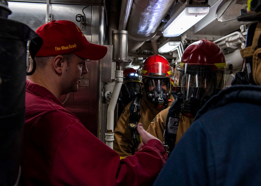 Gridley conducts a damage control drill