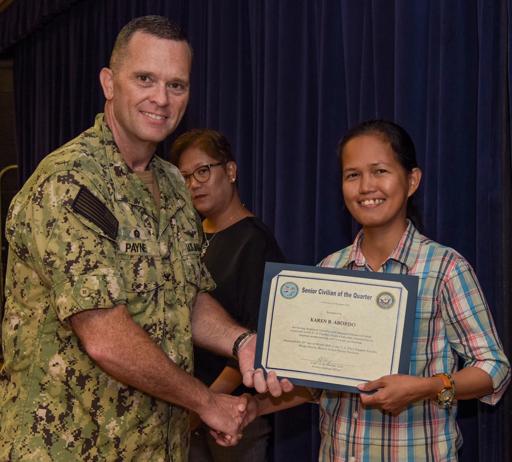 NSF Diego Garcia Awards at Quarters - March