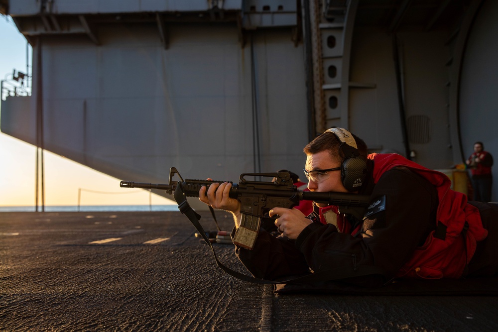 The Harry S. Truman Carrier Strike Group is on a scheduled deployment in the U.S. Sixth Fleet area of operations in support of naval operations to maintain maritime stability and security.