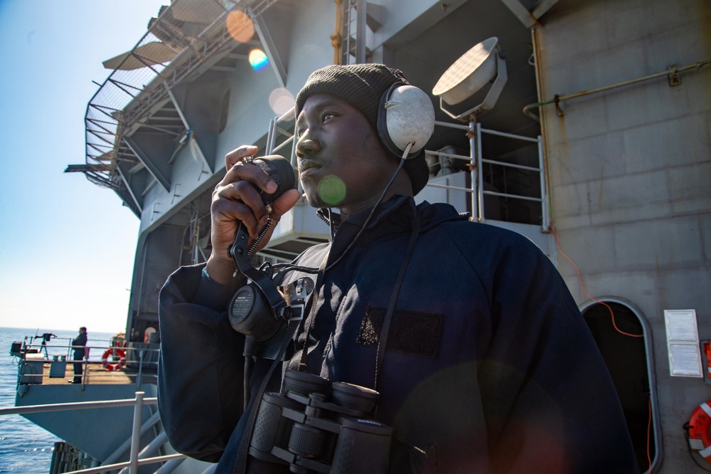The Harry S. Truman Carrier Strike Group is on a scheduled deployment in the U.S. Sixth Fleet area of operations in support of naval operations to maintain maritime stability and security.