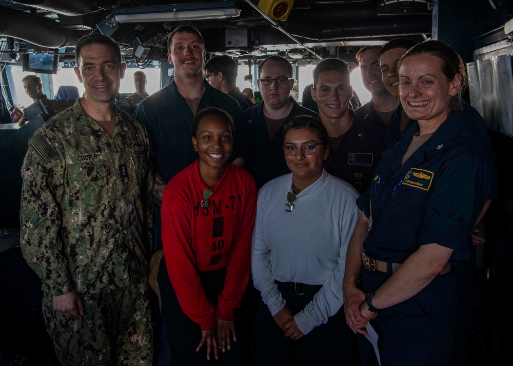 Gridley conducts an award ceremony with Vice Adm. Brad Cooper