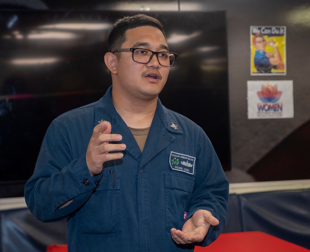 A Sailor Re-Enlists Aboard USS Ralph Johnson (DDG 114)