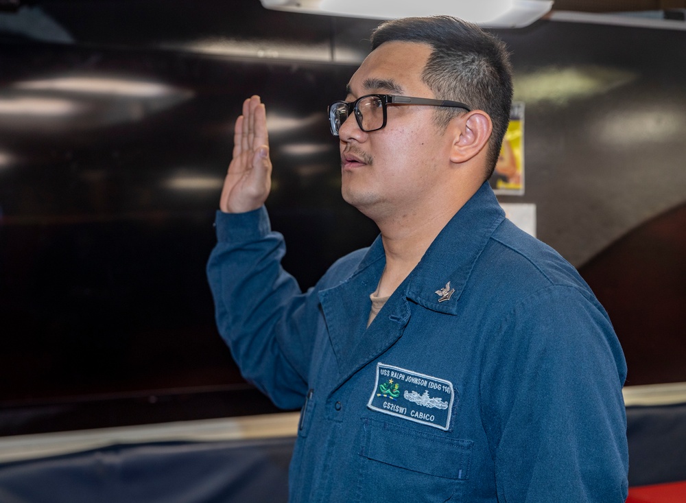 A Sailor Re-Enlists Aboard USS Ralph Johnson (DDG 114)