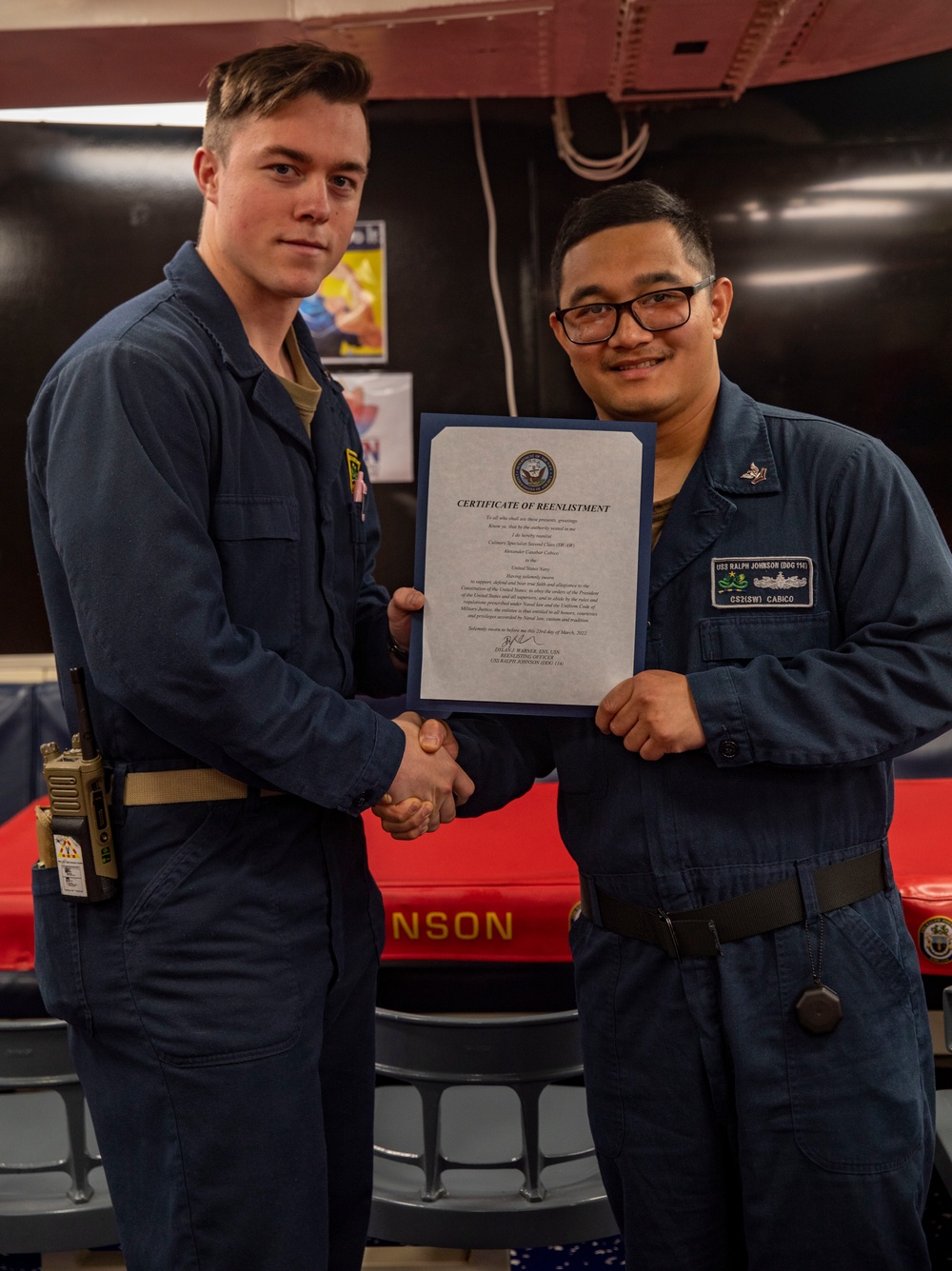 A Sailor Re-Enlists Aboard USS Ralph Johnson (DDG 114)