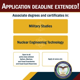 USNCC Application Deadline Extended for Military Studies; Nuclear Engineering Technology