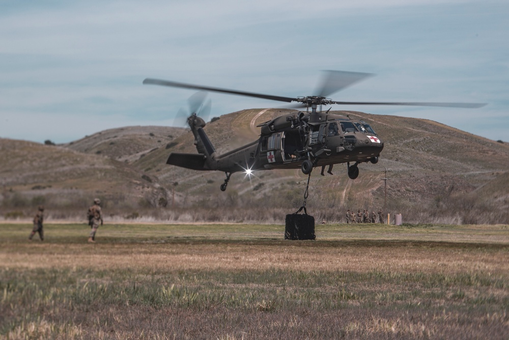 U.S. Marines and Soldiers with 1st Landing Support Battalion and 7-158th Ground Support Aviation Battalion conduct HST training