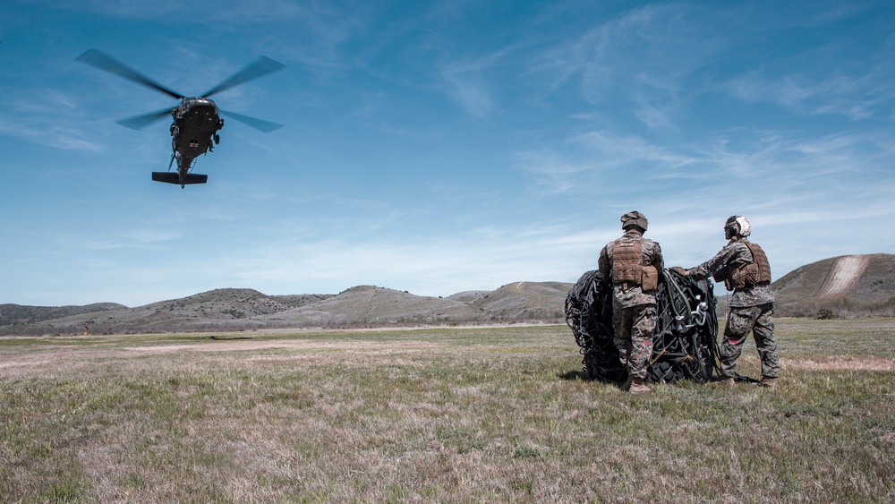 U.S. Marines and Soldiers with 1st Landing Support Battalion and 7-158th Ground Support Aviation Battalion conduct HST training