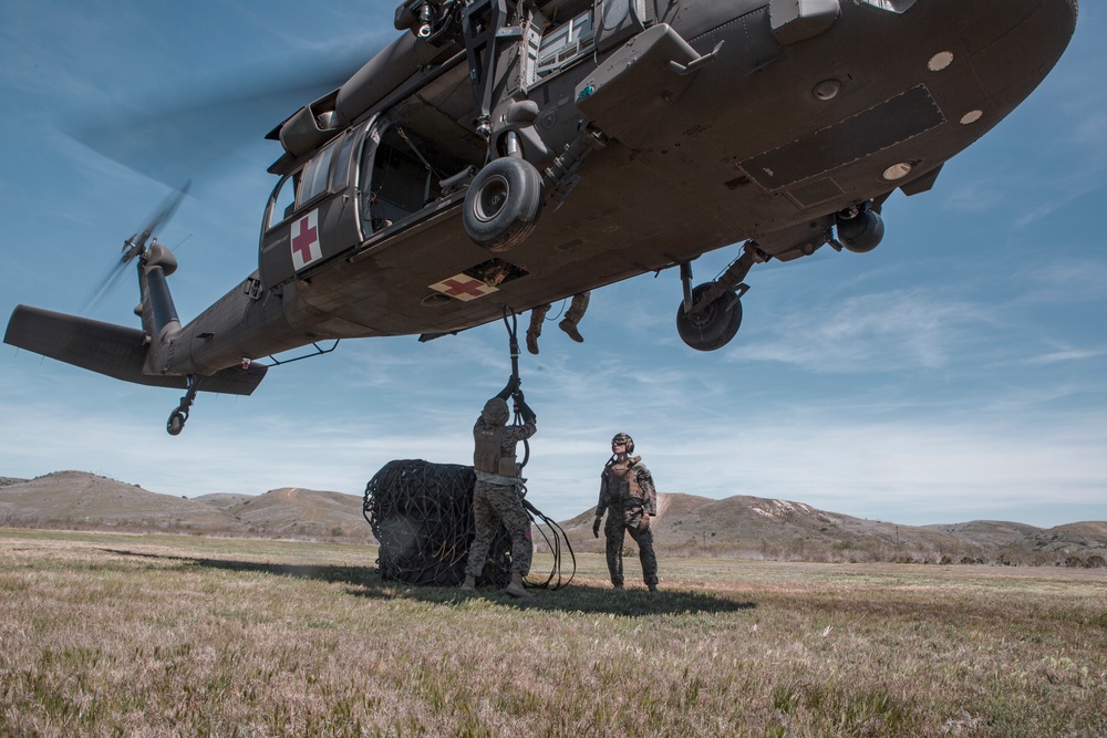 U.S. Marines and Soldiers with 1st Landing Support Battalion and 7-158th Ground Support Aviation Battalion conduct HST training