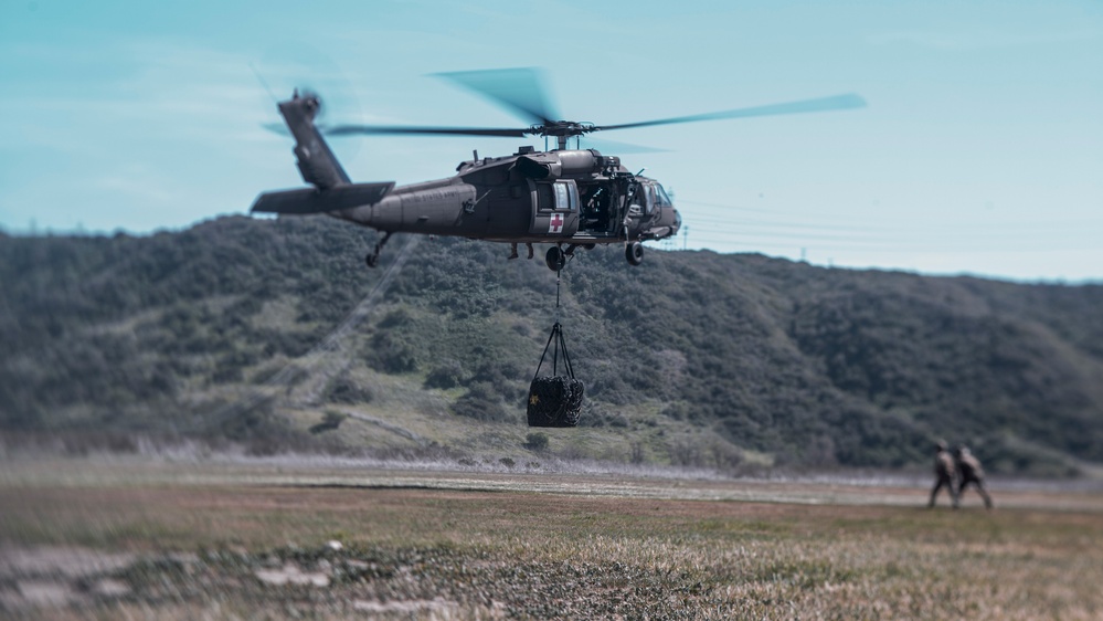 U.S. Marines and Soldiers with 1st Landing Support Battalion and 7-158th Ground Support Aviation Battalion conduct HST training