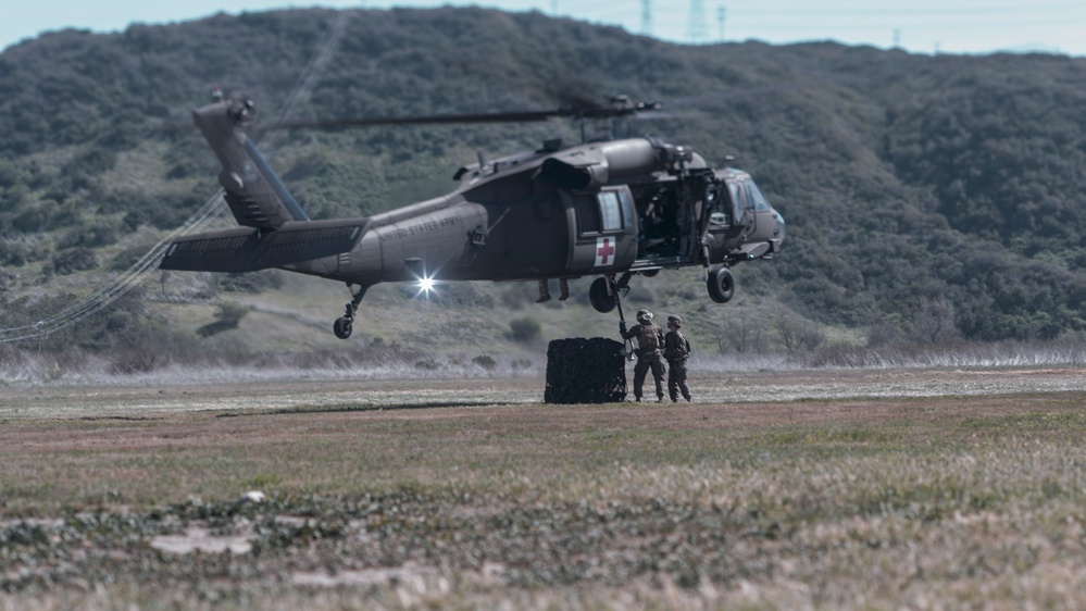 U.S. Marines and Soldiers with 1st Landing Support Battalion and 7-158th Ground Support Aviation Battalion conduct HST training