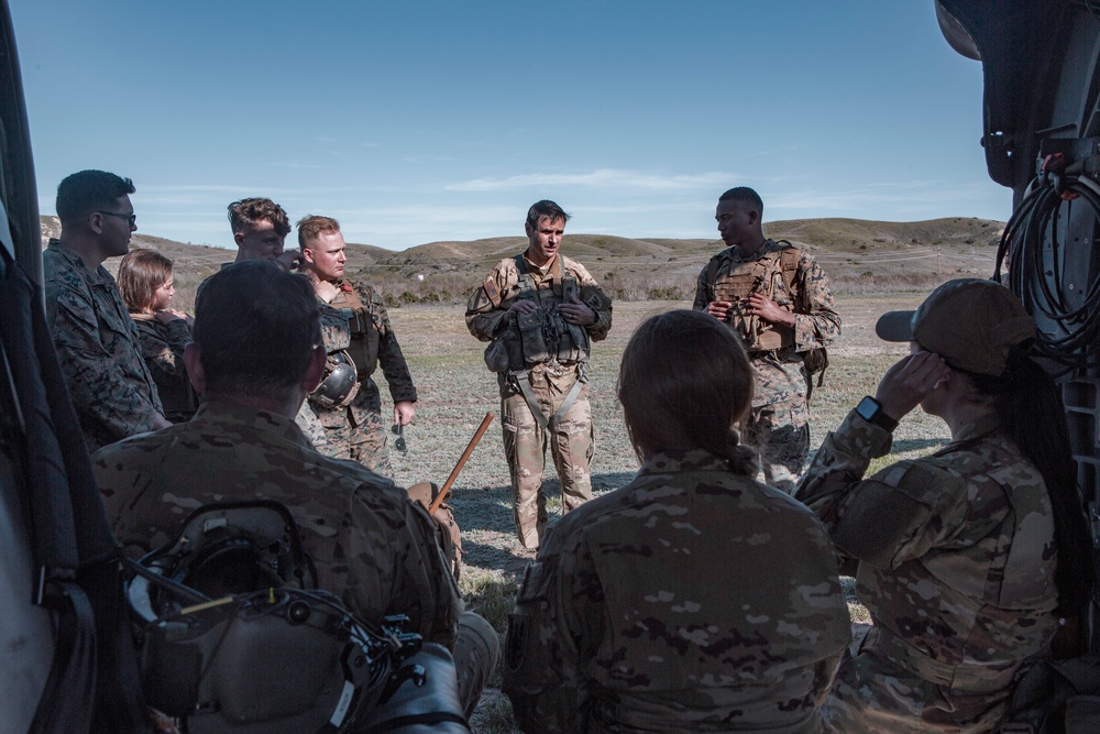 U.S. Marines and Soldiers with 1st Landing Support Battalion and 7-158th Ground Support Aviation Battalion conduct HST training