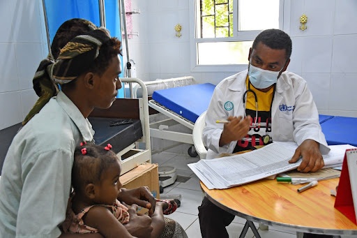 Health Worker Providing Care in Health Center in Yemen