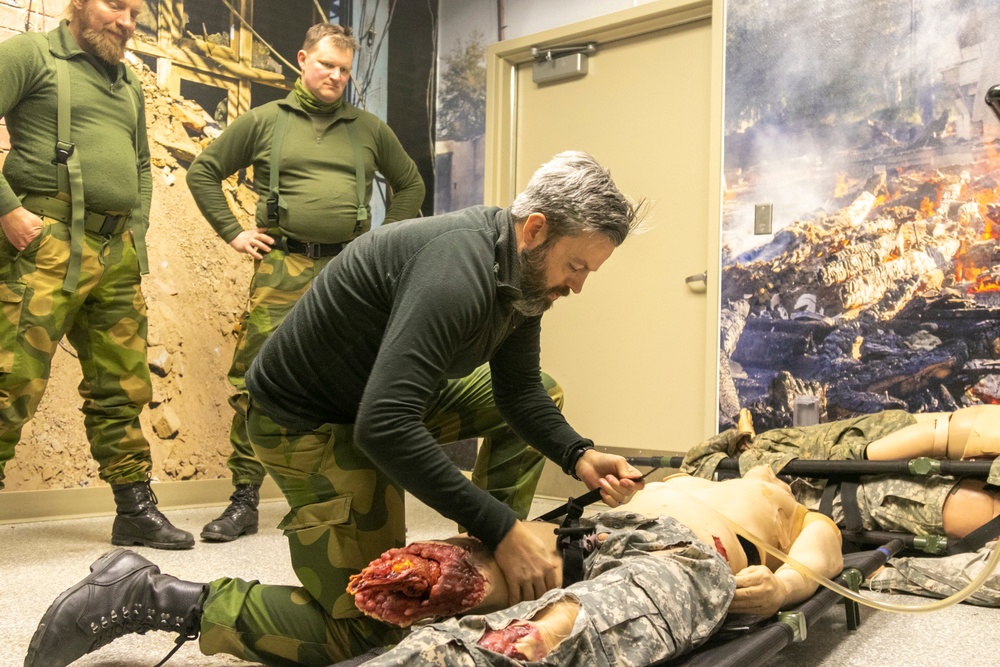 Norwegian Soldiers train at the Medical Simulation Training Center