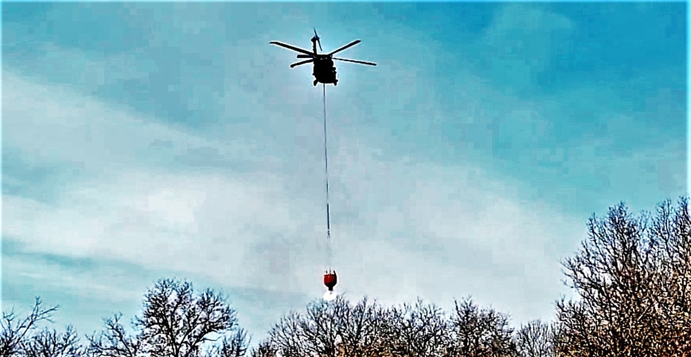 Wisconsin Army National Guard UH-60 Black Hawk crew holds Bambi bucket training at Fort McCoy