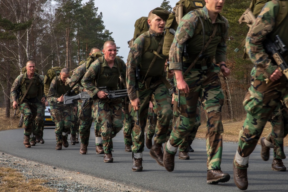 Dutch Marines conduct Colt C7 speed march