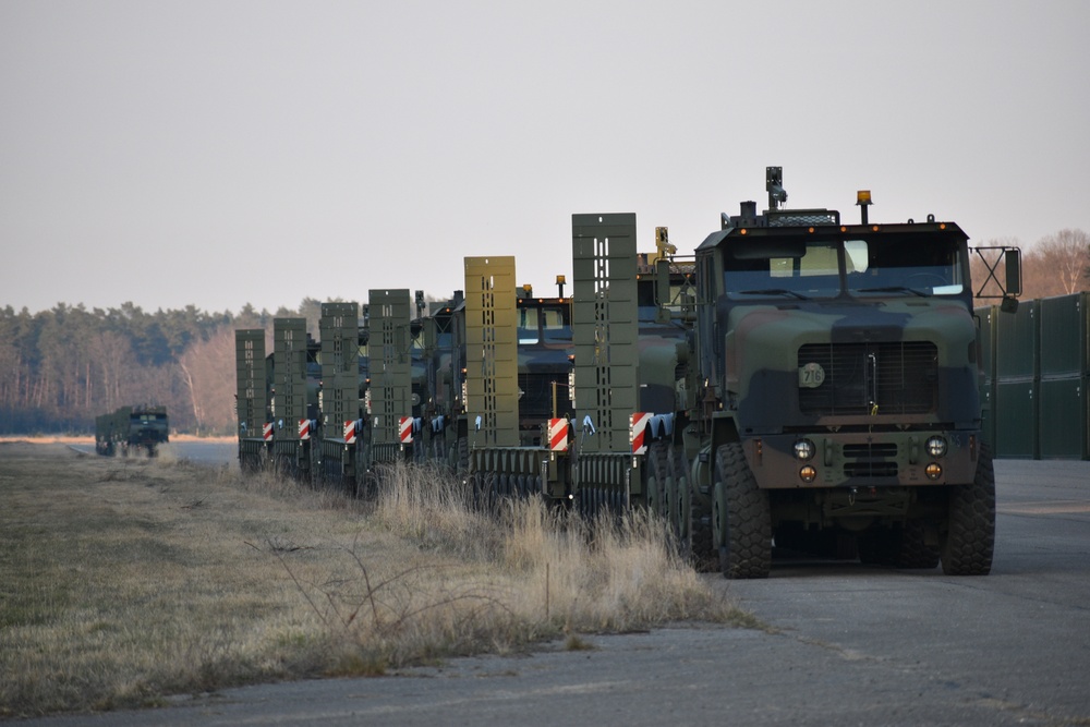 Bobtails lined up airstrip at Zutendaal Army Depot