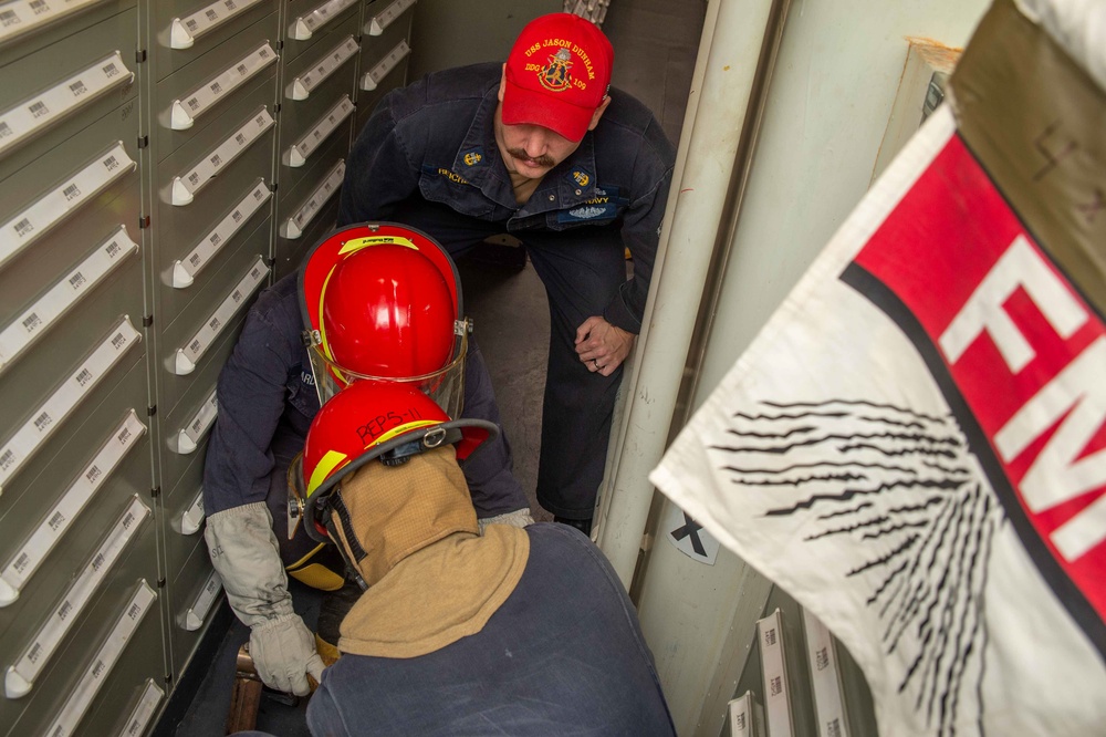 USS Jason Dunahm (DDG 109) Conducts At-Sea Fire Party Drill