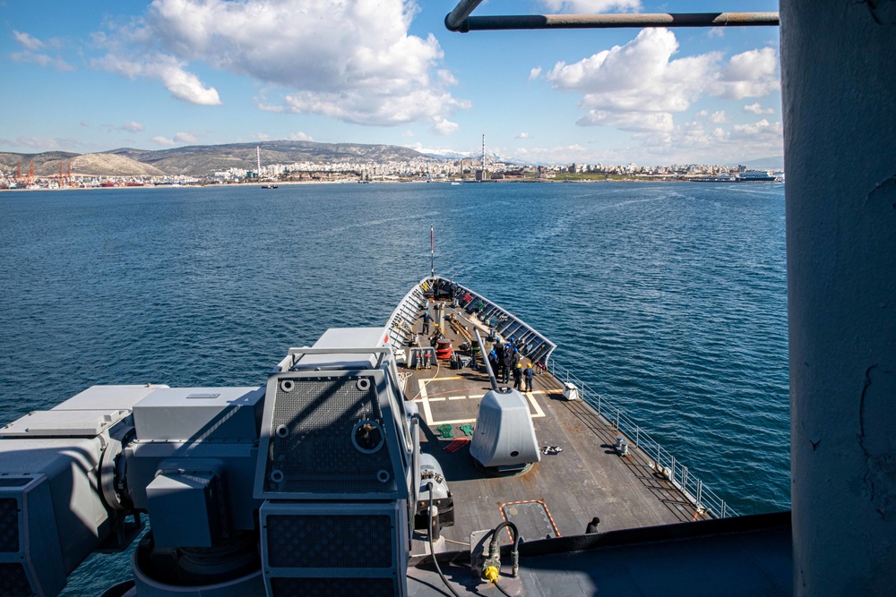 San Jacinto is deployed with the Harry S. Truman Carrier Strike Group on a scheduled deployment in the U.S. Sixth Fleet area of operations.