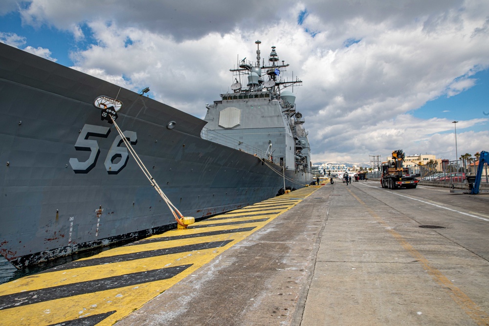 San Jacinto is deployed with the Harry S. Truman Carrier Strike Group on a scheduled deployment in the U.S. Sixth Fleet area of operations.