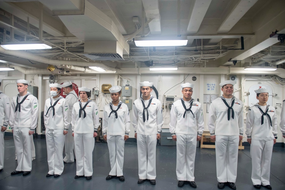 USS America (LHA 6) Conducts Dress Whites Inspection