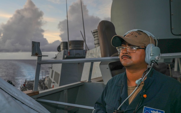 Boatswain's Mate Stands Lookout Watch