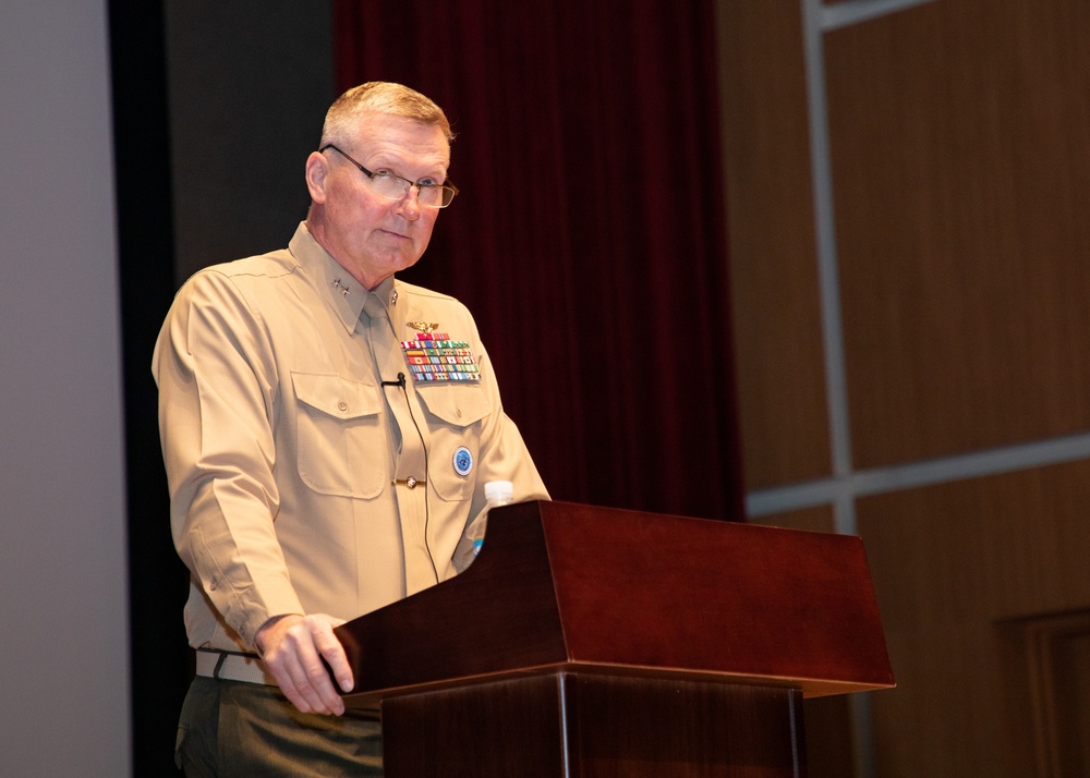 Maj. Gen. James speaks with JFMU