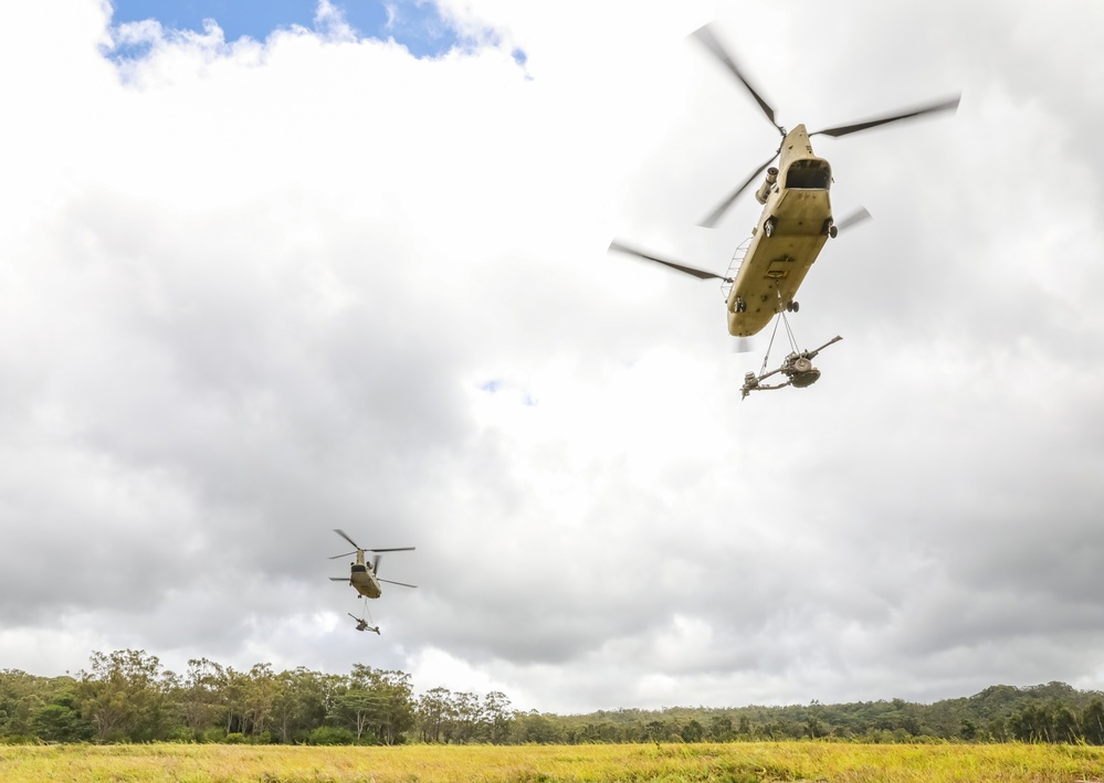HIARNG aviation conducts sling load operations with field artillery