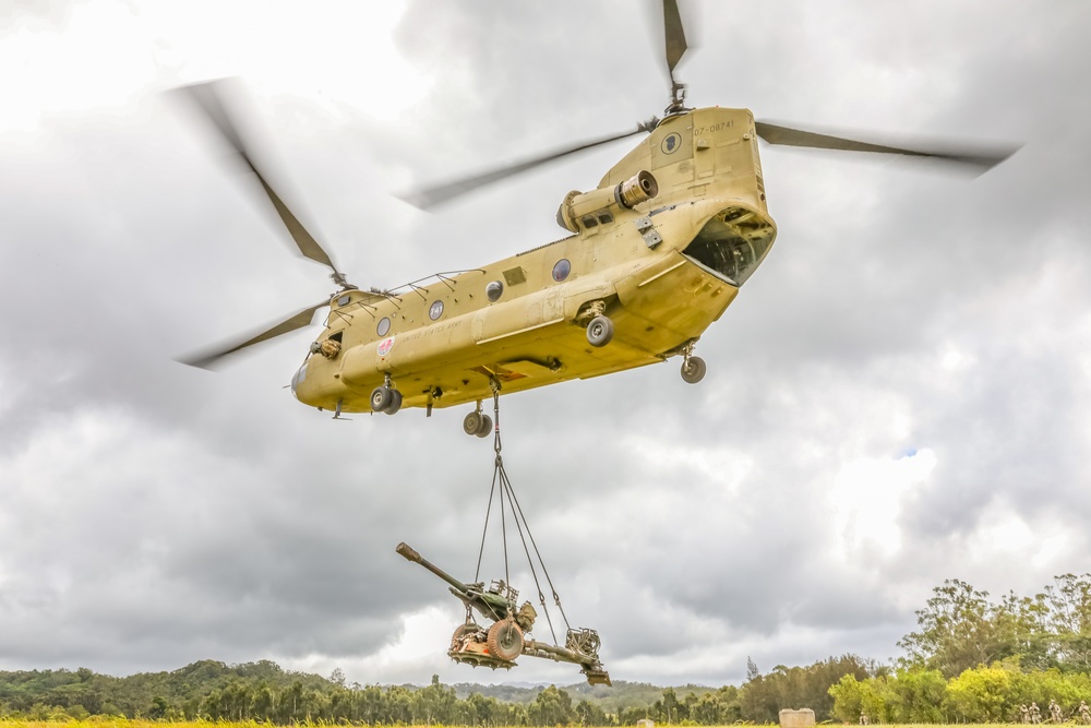 HIARNG aviation conducts sling load operations with field artillery