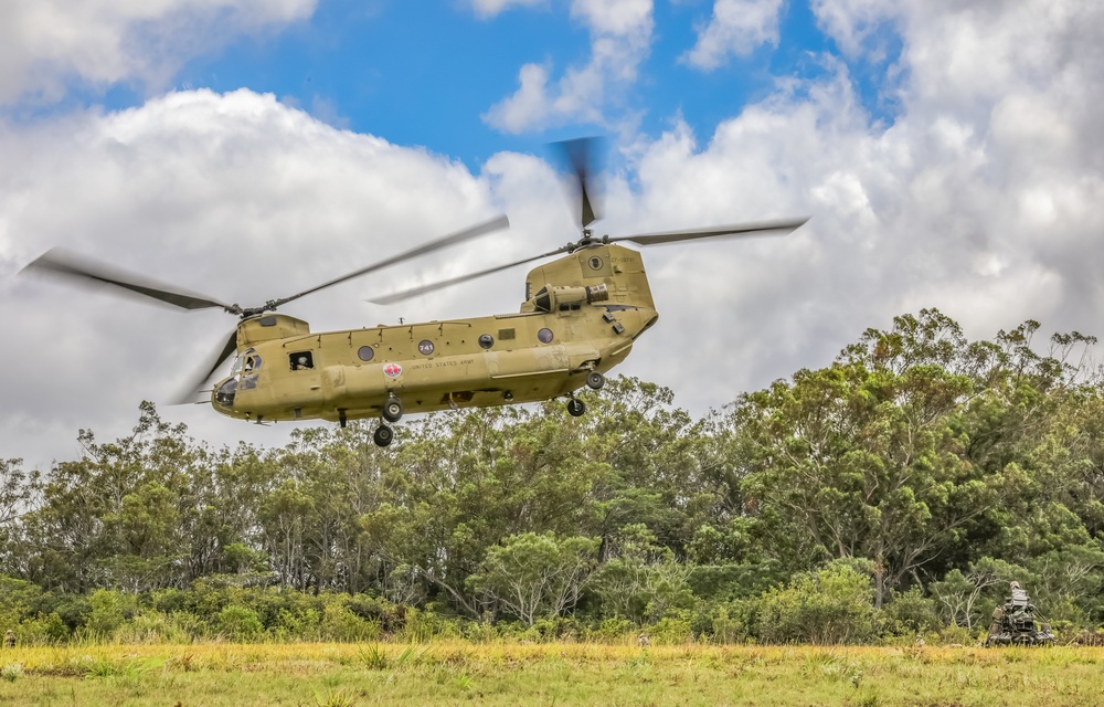 HIARNG aviation conducts sling load operations with field artillery